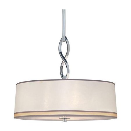 FORTE Three Light Chrome Fabric Shade Drum Shade Pendant 1874490